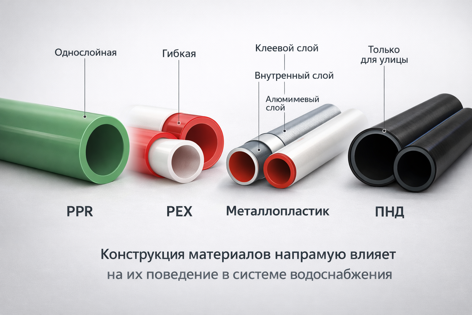 Строение труб PPR, PEX, металлопластик и ПНД